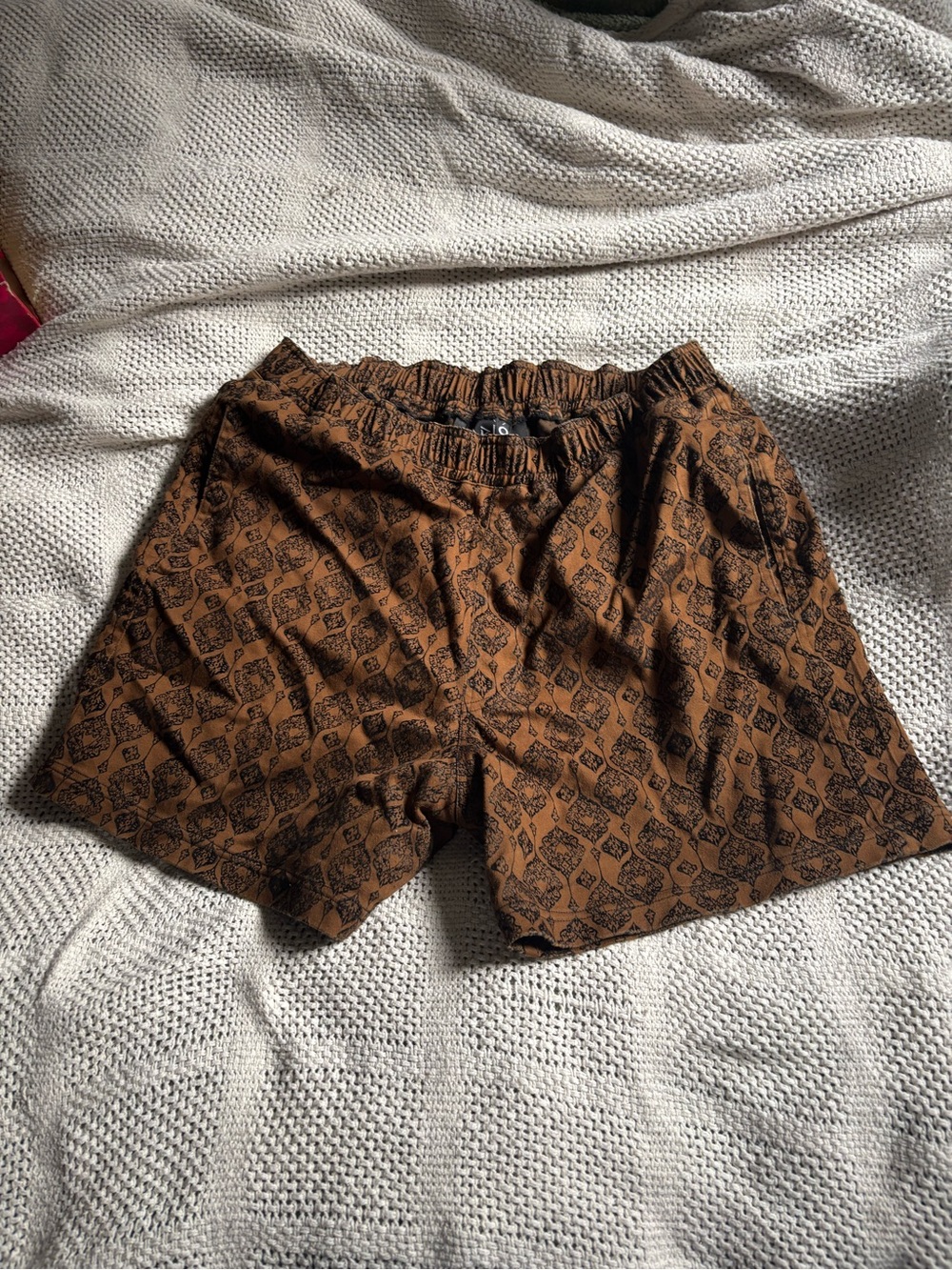 Women's Patterned Brown Elastic-Waist Athletic Shorts